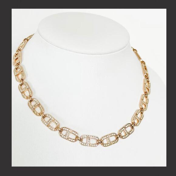 Christian Dior Vintage GD  Rhinestone Gold Plated 16" Necklace W/Box - Picture 1 of 15